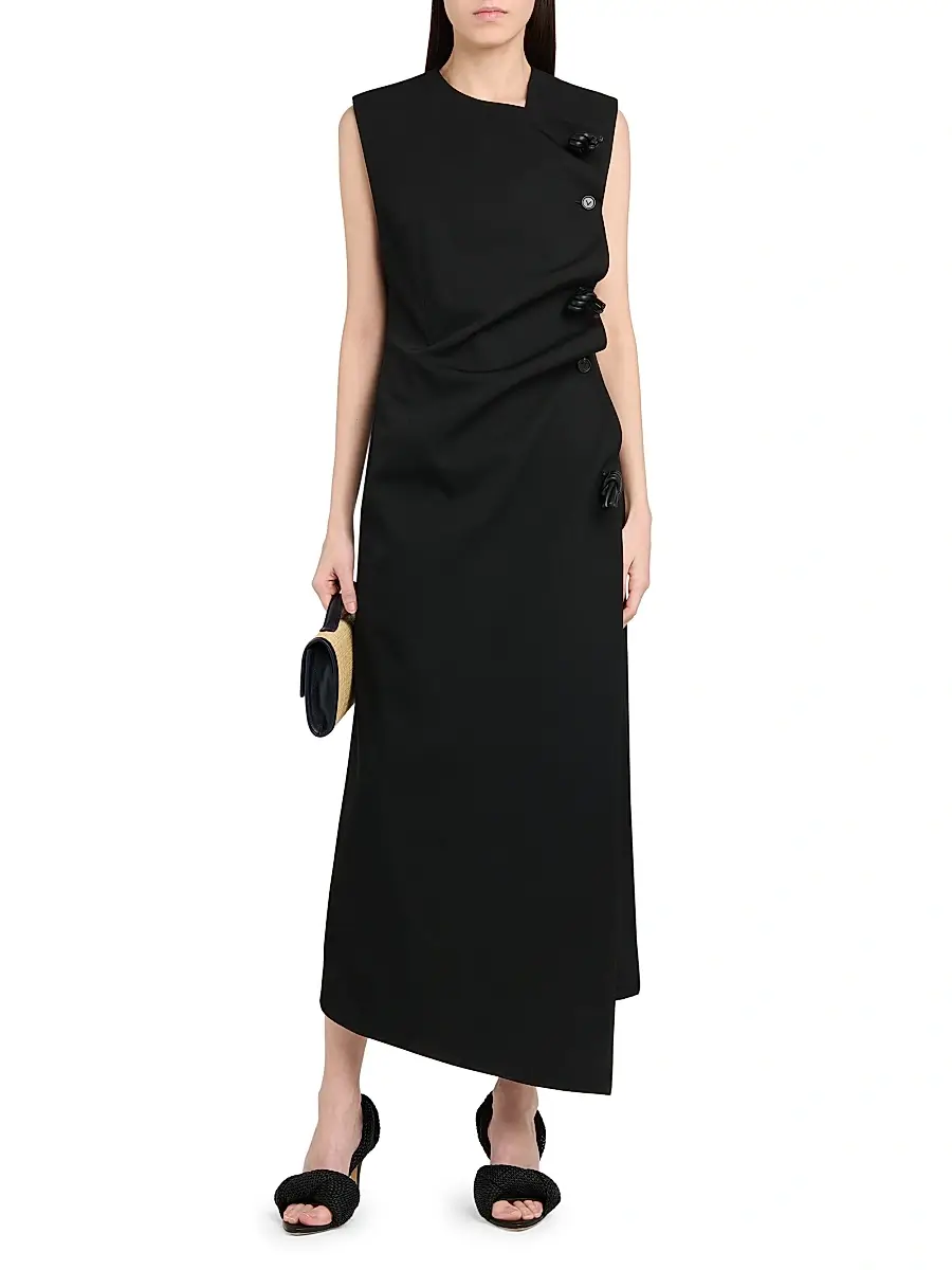 Bottega Veneta Women's Buttoned Sleeveless Shift Midi Dress | Thumbnail 2 Bottega Veneta Women's Buttoned Sleeveless Shift Midi Dress | Thumbnail 2
