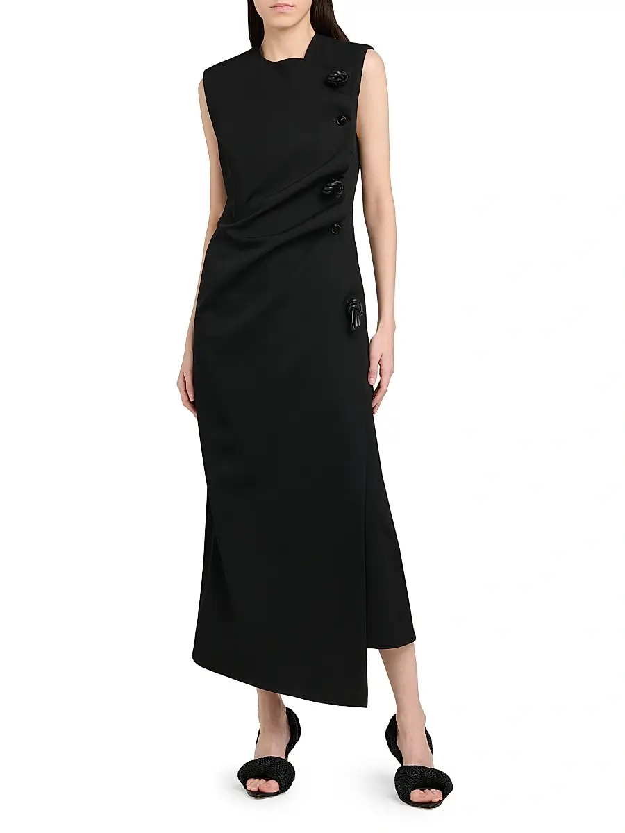 Bottega Veneta Women's Buttoned Sleeveless Shift Midi Dress | Thumbnail 3 Bottega Veneta Women's Buttoned Sleeveless Shift Midi Dress | Thumbnail 3