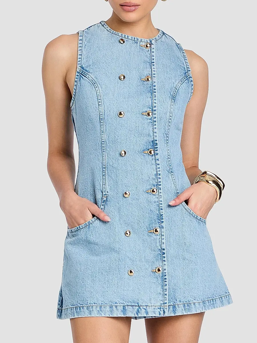 Retrofête Women's Hanna Double-Breasted Denim Mini Dress | Thumbnail 4 Retrofête Women's Hanna Double-Breasted Denim Mini Dress | Thumbnail 4