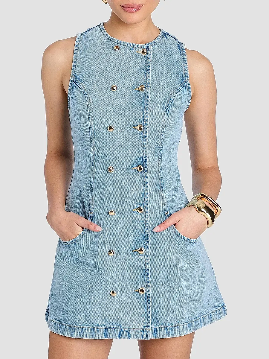 Retrofête Women's Hanna Double-Breasted Denim Mini Dress | Thumbnail 5 Retrofête Women's Hanna Double-Breasted Denim Mini Dress | Thumbnail 5