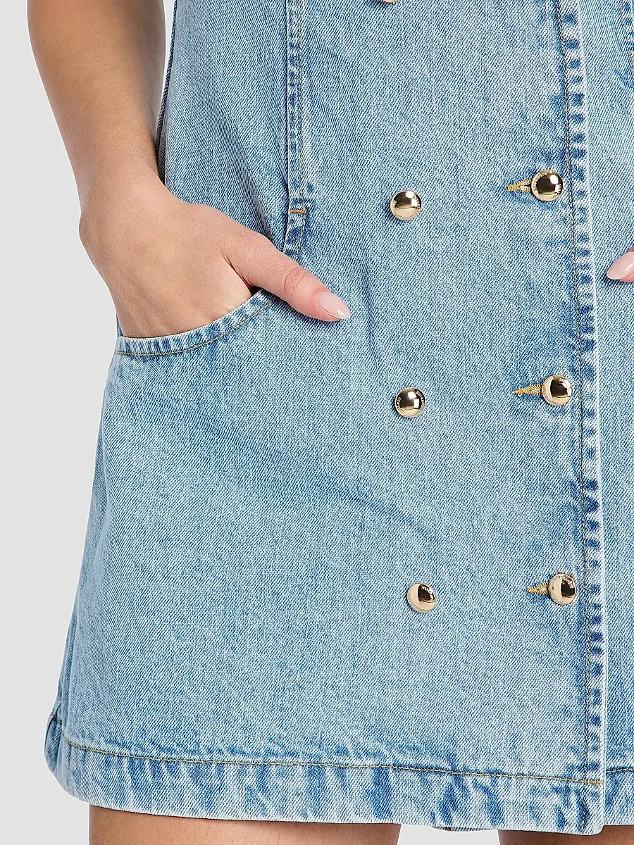 Retrofête Women's Hanna Double-Breasted Denim Mini Dress | Thumbnail 6 Retrofête Women's Hanna Double-Breasted Denim Mini Dress | Thumbnail 6