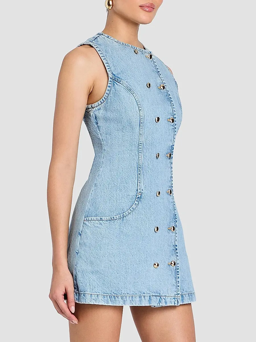 Retrofête Women's Hanna Double-Breasted Denim Mini Dress | Thumbnail 7 Retrofête Women's Hanna Double-Breasted Denim Mini Dress | Thumbnail 7