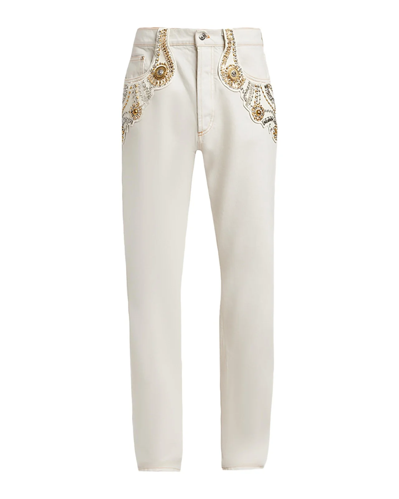 Men's Crystal-Embroidered Straight-Leg Denim Jeans Men's Crystal-Embroidered Straight-Leg Denim Jeans