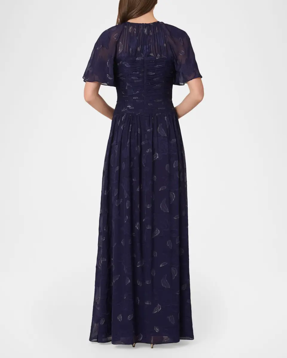 Shoshanna Serafina Flutter-Sleeve Floral Burnout Gown | Thumbnail 3 Shoshanna Serafina Flutter-Sleeve Floral Burnout Gown | Thumbnail 3