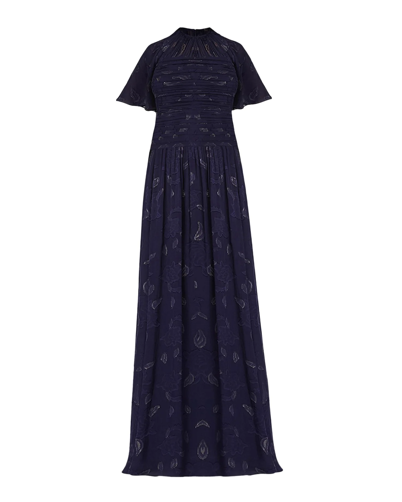 Serafina Flutter-Sleeve Floral Burnout Gown Serafina Flutter-Sleeve Floral Burnout Gown
