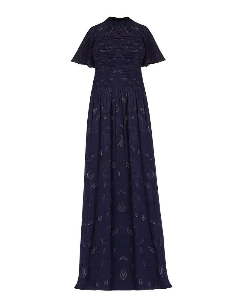 Shoshanna Serafina Flutter-Sleeve Floral Burnout Gown | Image 1 Shoshanna Serafina Flutter-Sleeve Floral Burnout Gown | Image 1