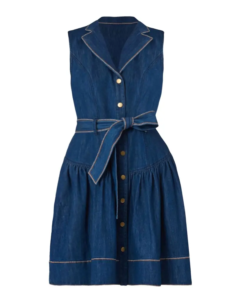 Shoshanna Mae Sleeveless Flounce Cotton Denim Mini Dress | Image 1 Shoshanna Mae Sleeveless Flounce Cotton Denim Mini Dress | Image 1