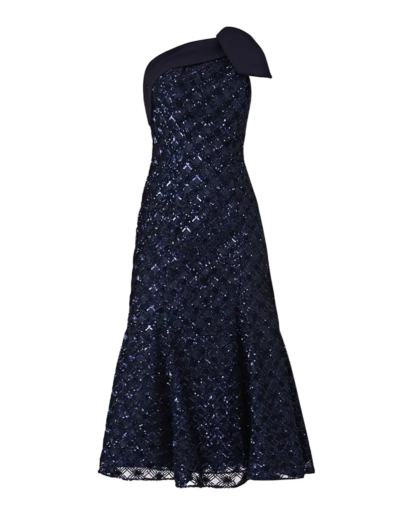 Shoshanna Selina One-Shoulder Sequin Midi Dress | Image 1 Shoshanna Selina One-Shoulder Sequin Midi Dress | Image 1