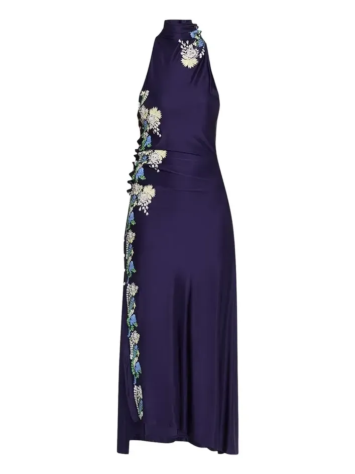 Long-Sleeve Stretch Lace Jersey Maxi Dress