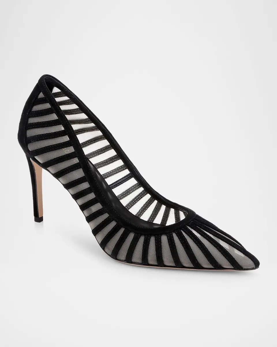 L'Agence 85mm Lenox Mesh and Suede Pumps | Thumbnail 2