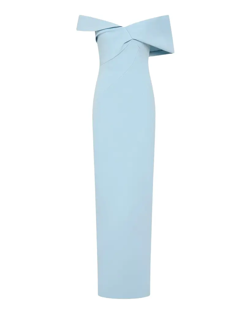 RACHEL GILBERT Maddie Draped Off-The-Shoulder Column Gown | Image 1 RACHEL GILBERT Maddie Draped Off-The-Shoulder Column Gown | Image 1