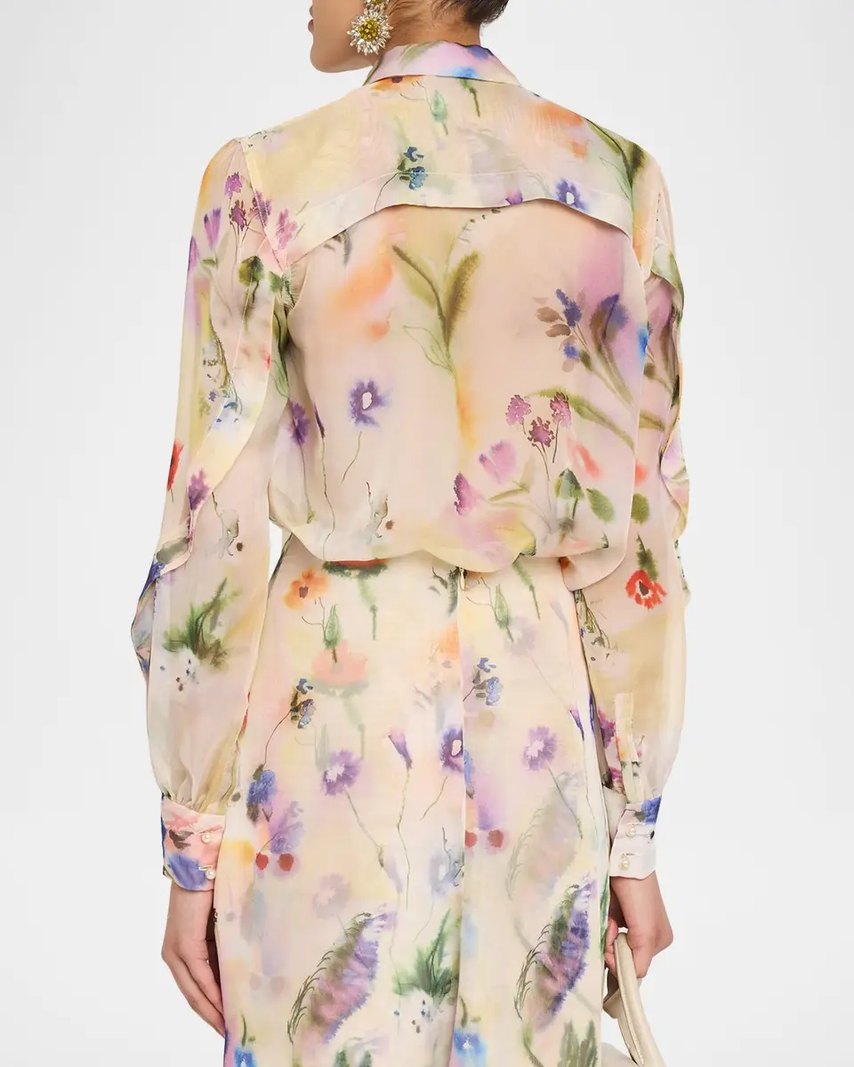 PRABAL GURUNG Floral-Print Collared Blouse with Tie Detail | Thumbnail 3 PRABAL GURUNG Floral-Print Collared Blouse with Tie Detail | Thumbnail 3