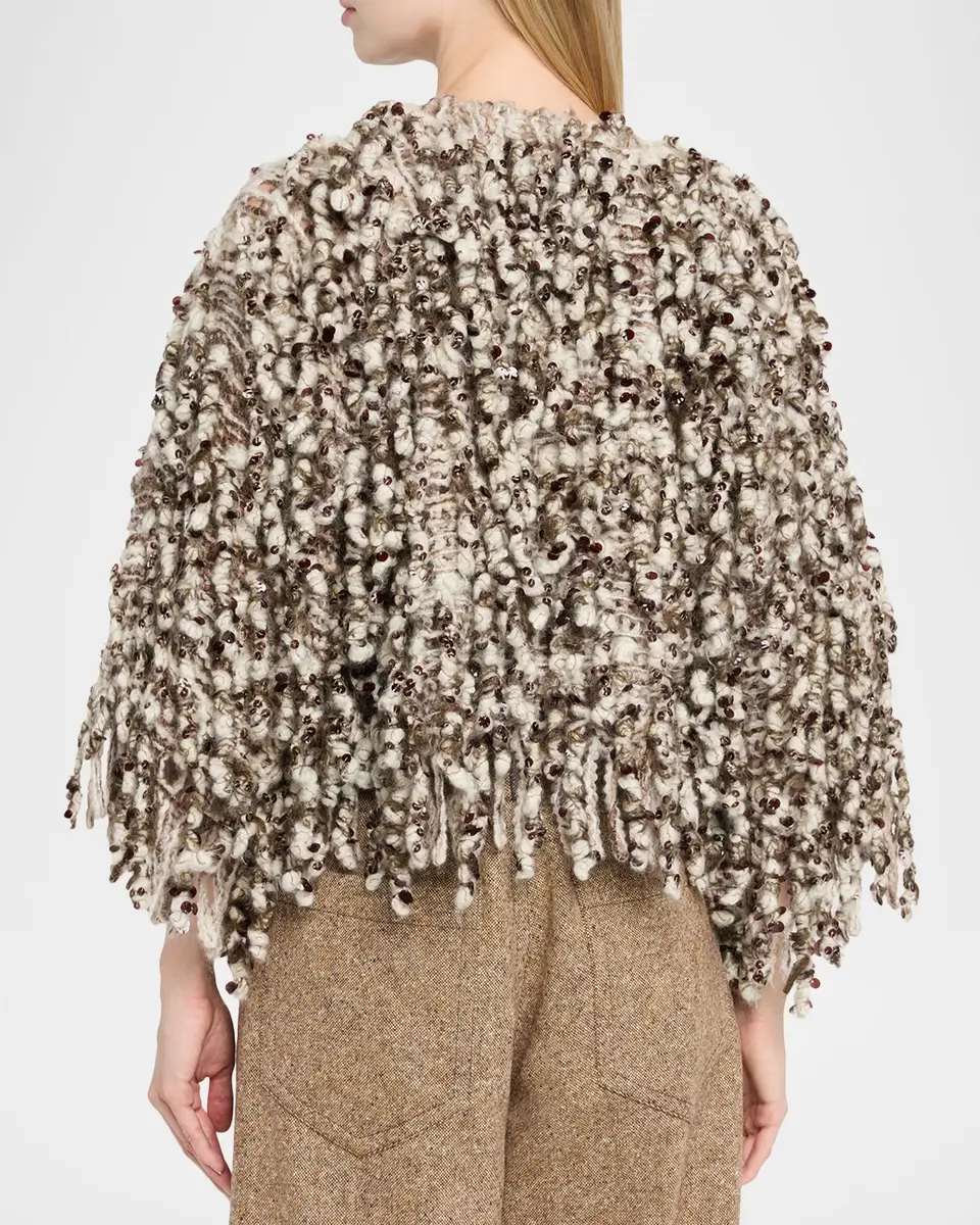 Brunello Cucinelli Embellished Curly Mohair Cape | Thumbnail 3 Brunello Cucinelli Embellished Curly Mohair Cape | Thumbnail 3