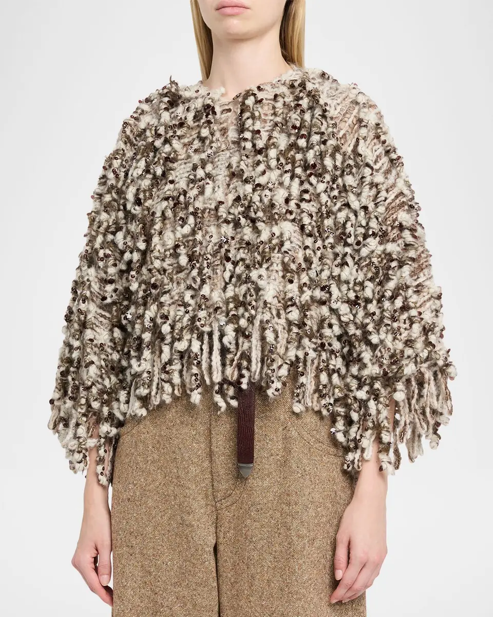Brunello Cucinelli Embellished Curly Mohair Cape | Thumbnail 4 Brunello Cucinelli Embellished Curly Mohair Cape | Thumbnail 4