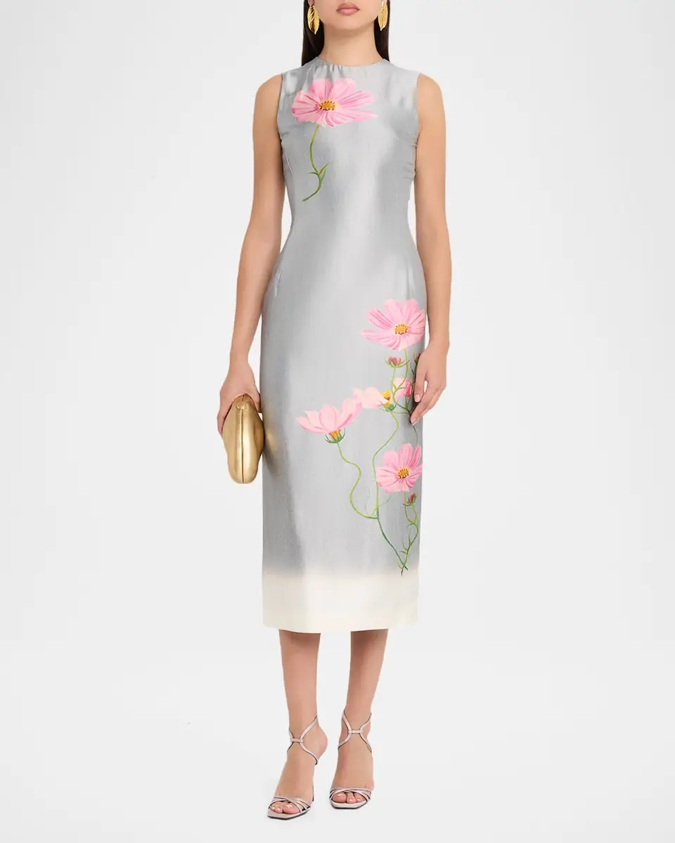 Oscar de la Renta Sleeveless Cosmos Mikado Silk Midi Day Dress | Thumbnail 2 Oscar de la Renta Sleeveless Cosmos Mikado Silk Midi Day Dress | Thumbnail 2