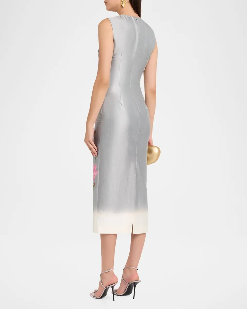 Oscar de la Renta Sleeveless Cosmos Mikado Silk Midi Day Dress | Thumbnail 3 Oscar de la Renta Sleeveless Cosmos Mikado Silk Midi Day Dress | Thumbnail 3