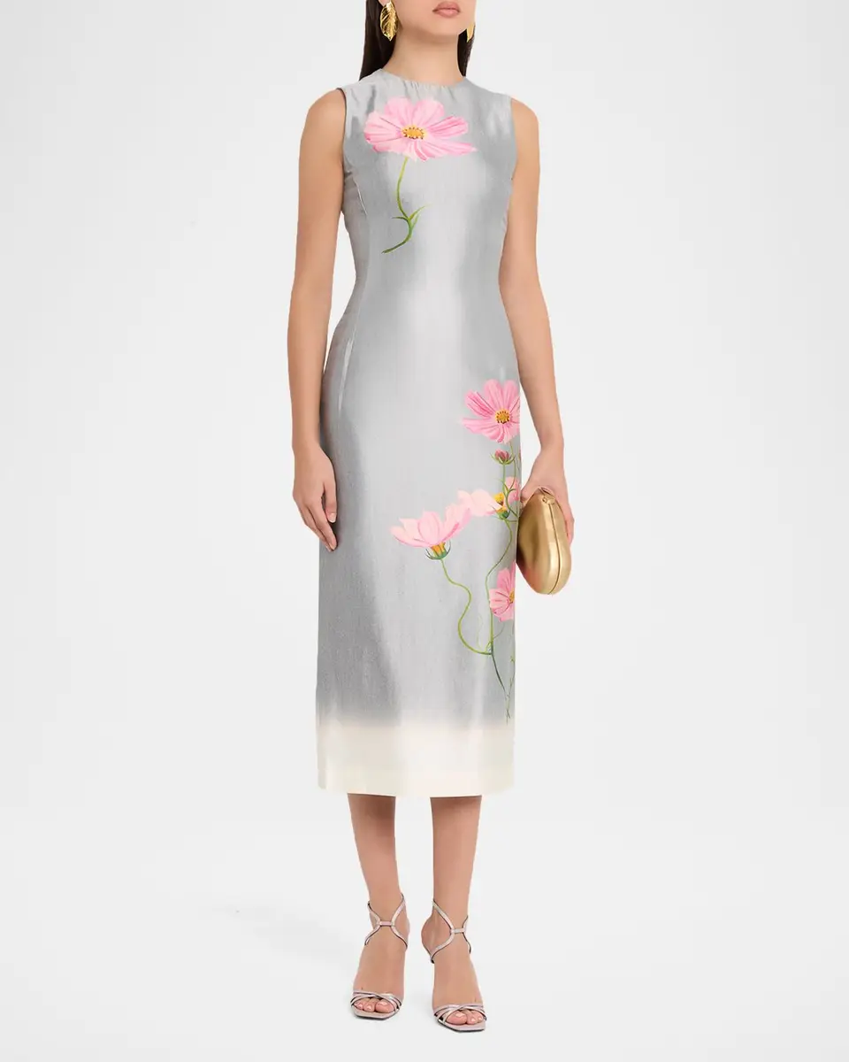 Oscar de la Renta Sleeveless Cosmos Mikado Silk Midi Day Dress | Thumbnail 4 Oscar de la Renta Sleeveless Cosmos Mikado Silk Midi Day Dress | Thumbnail 4