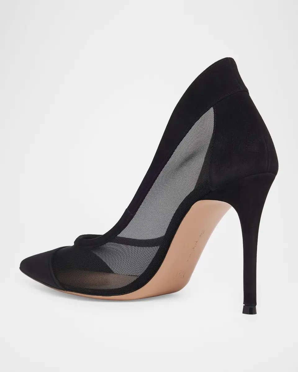 Gianvito Rossi 95mm Mesh and Suede Pointed-Toe Pumps | Thumbnail 2 Gianvito Rossi 95mm Mesh and Suede Pointed-Toe Pumps | Thumbnail 2