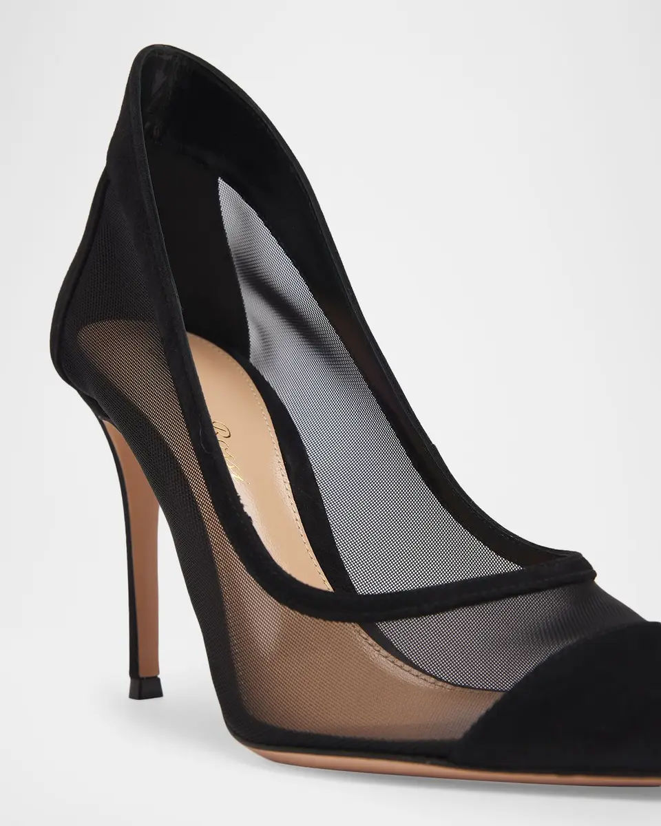 Gianvito Rossi 95mm Mesh and Suede Pointed-Toe Pumps | Thumbnail 3 Gianvito Rossi 95mm Mesh and Suede Pointed-Toe Pumps | Thumbnail 3