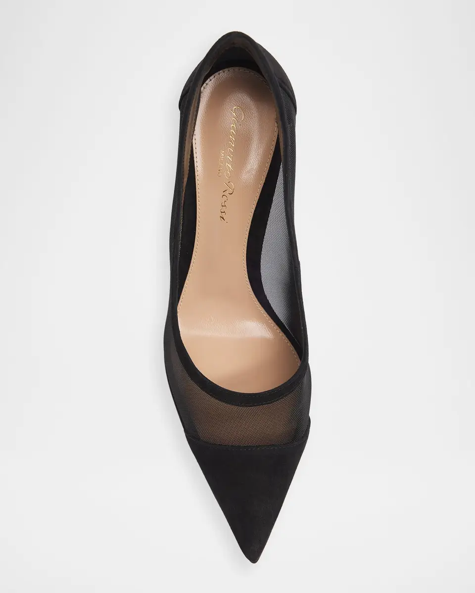 Gianvito Rossi 95mm Mesh and Suede Pointed-Toe Pumps | Thumbnail 4 Gianvito Rossi 95mm Mesh and Suede Pointed-Toe Pumps | Thumbnail 4