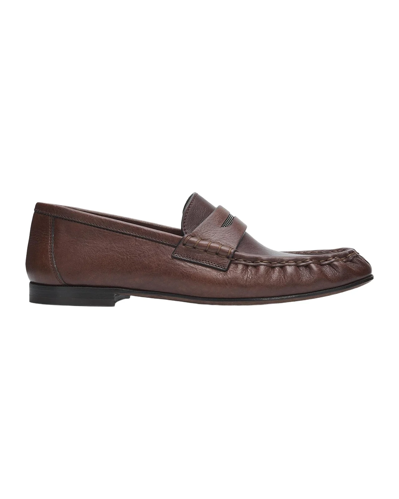 Brunello Cucinelli Cinched Leather Penny Loafers