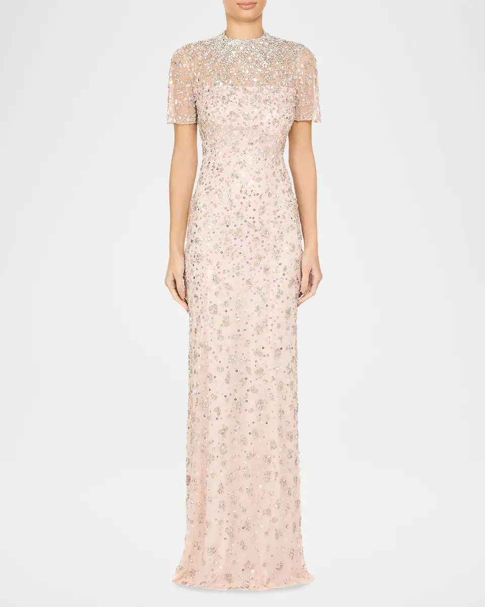 Jenny Packham Orchid Crystal Short-Sleeve Column Gown | Thumbnail 2 Jenny Packham Orchid Crystal Short-Sleeve Column Gown | Thumbnail 2