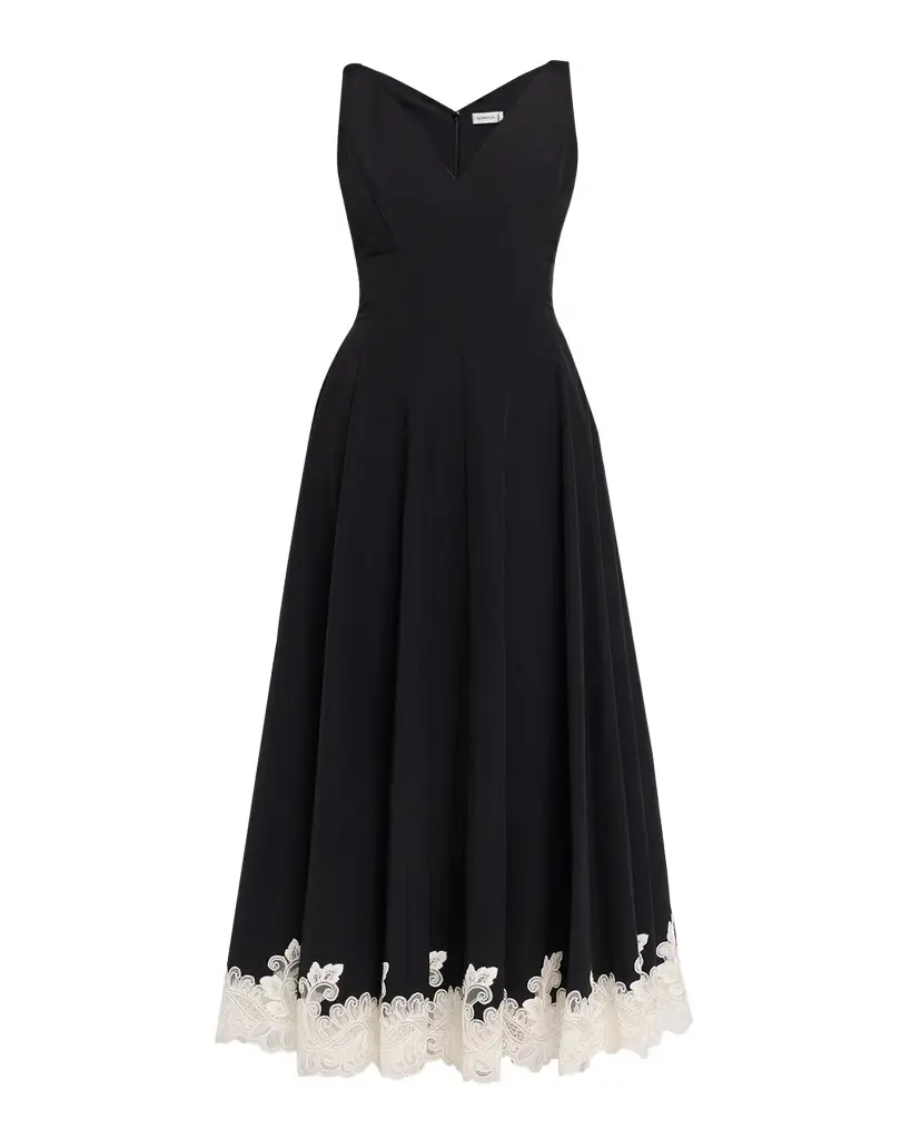 SIMKHAI Mira Cotton Faille Lace Midi Dress | Image 1 SIMKHAI Mira Cotton Faille Lace Midi Dress | Image 1