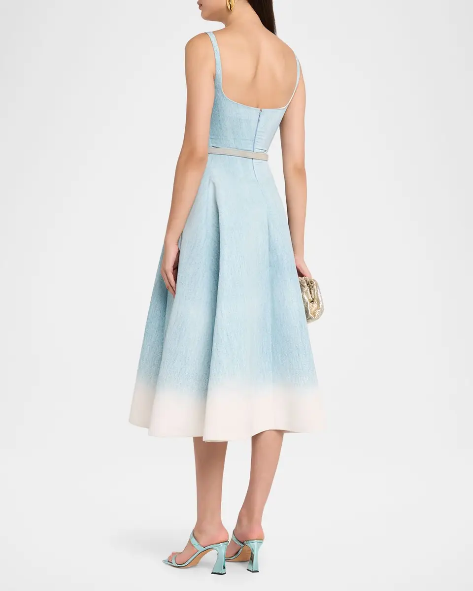 Oscar de la Renta Sleeveless Scoop-Neck Peony Faille Midi Day Dress | Thumbnail 3 Oscar de la Renta Sleeveless Scoop-Neck Peony Faille Midi Day Dress | Thumbnail 3