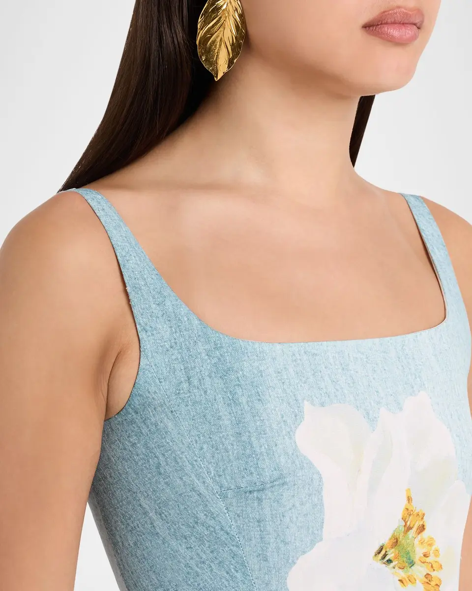 Oscar de la Renta Sleeveless Scoop-Neck Peony Faille Midi Day Dress | Thumbnail 5 Oscar de la Renta Sleeveless Scoop-Neck Peony Faille Midi Day Dress | Thumbnail 5