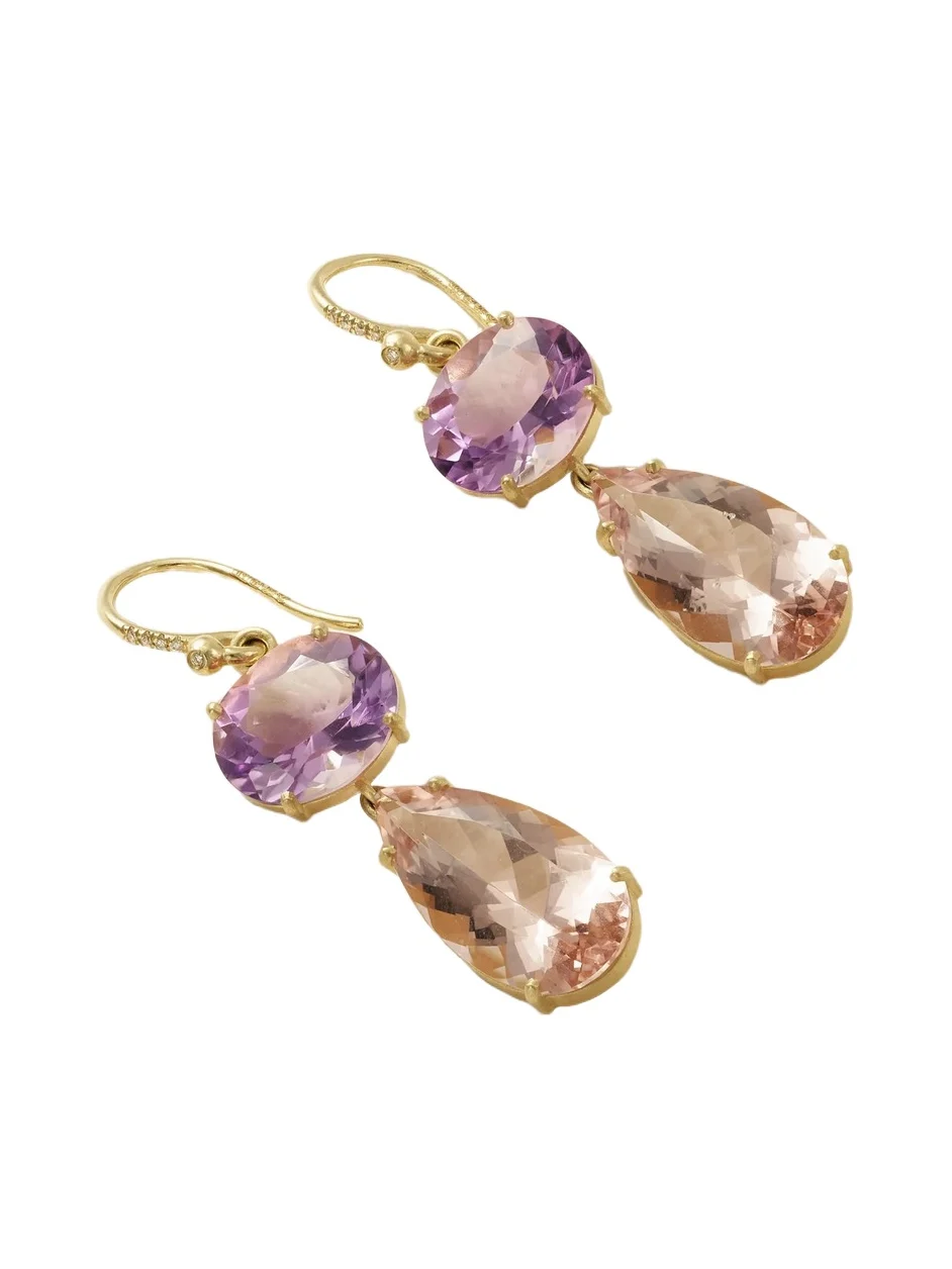 Gemmy Gem 18-karat Gold Diamond, Amethyst And Morganite Earrings - Purple Gemmy Gem 18-karat Gold Diamond, Amethyst And Morganite Earrings - Purple