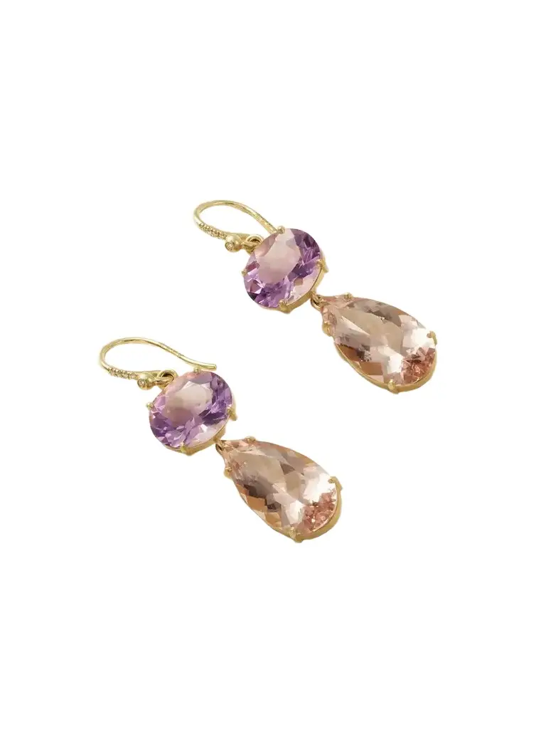 Gemmy Gem 18-karat Gold Diamond, Amethyst And Morganite Earrings - Purple Gemmy Gem 18-karat Gold Diamond, Amethyst And Morganite Earrings - Purple