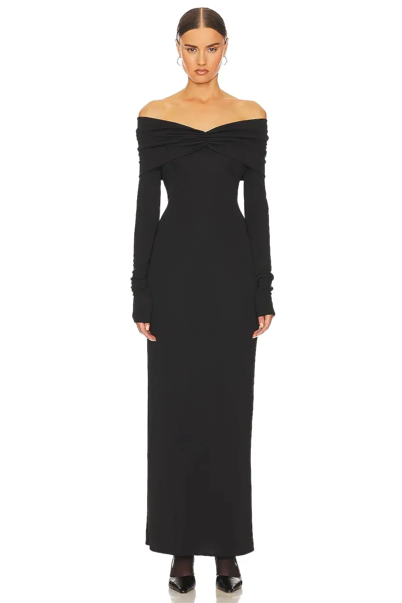 Matte Jersey Off Shoulder Maxi Dress
