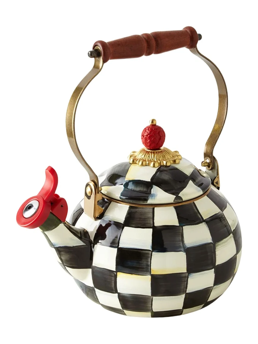 MacKenzie-Childs Courtly Check Enamel Whistling Tea Kettle