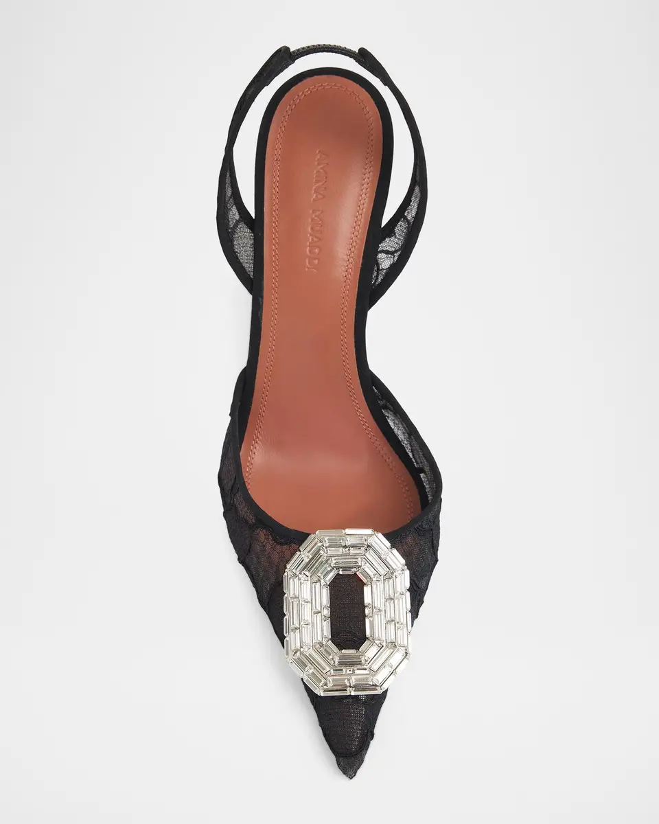 Amina Muaddi Camelia Lace Crystal Slingback Pumps | Thumbnail 4 Amina Muaddi Camelia Lace Crystal Slingback Pumps | Thumbnail 4