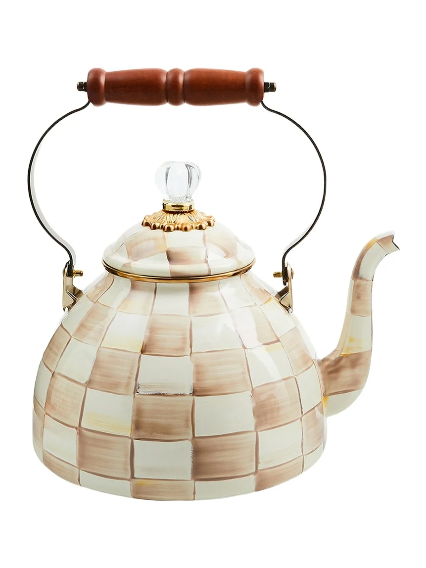 MacKenzie-Childs Mocha Check Tea Kettle, 3 Quarts