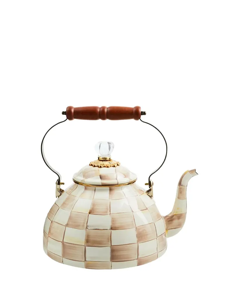 MacKenzie-Childs Mocha Check Tea Kettle, 3 Quarts | Image 1 MacKenzie-Childs Mocha Check Tea Kettle, 3 Quarts | Image 1
