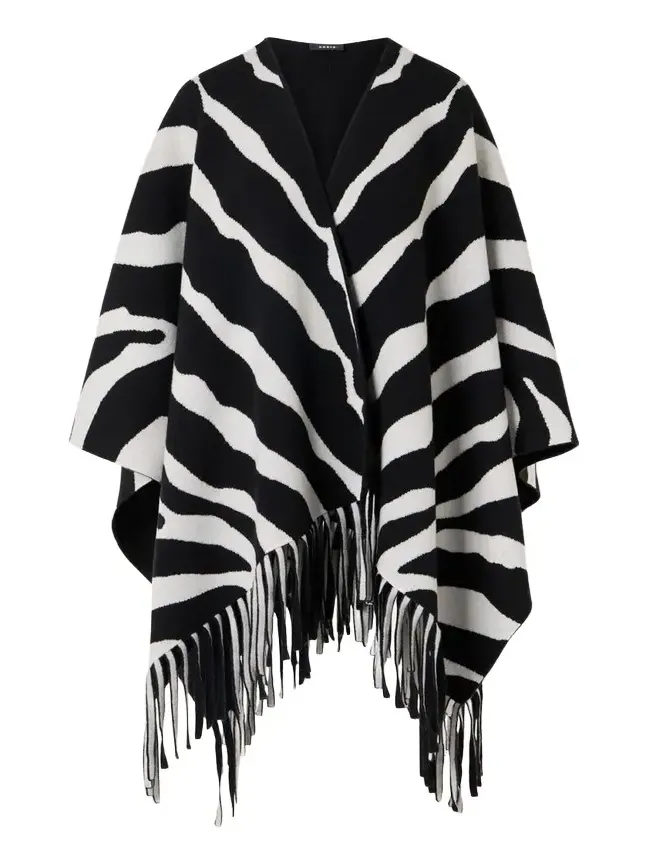 Akris Cashmere Knit Reversible Zebra Cape