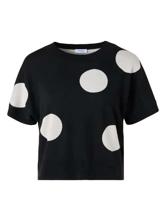 Polka-Dot Merino Wool Short-Sleeve Sweater Polka-Dot Merino Wool Short-Sleeve Sweater