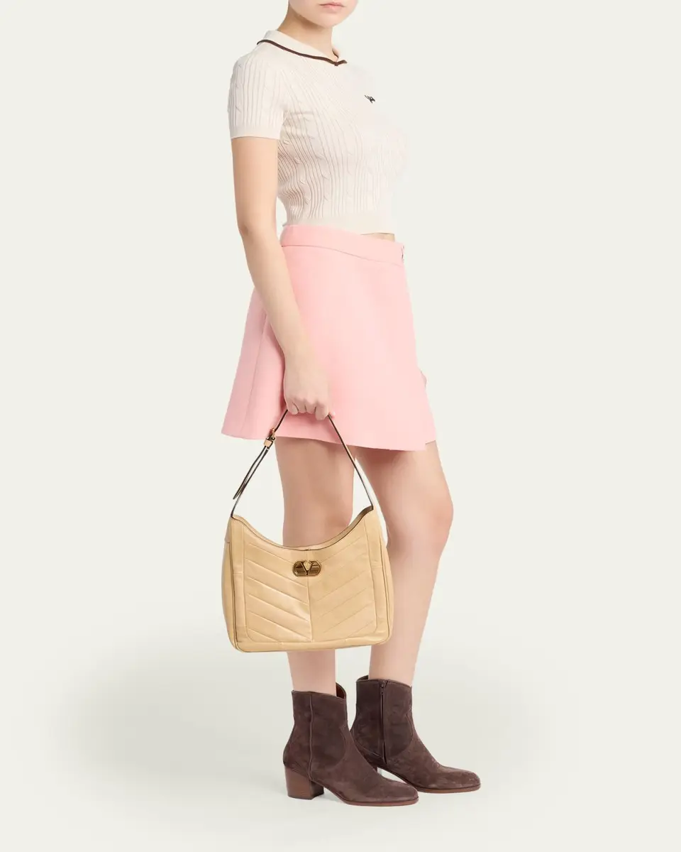 Valentino Garavani Medium Chevron Leather Hobo Bag | Thumbnail 5 Valentino Garavani Medium Chevron Leather Hobo Bag | Thumbnail 5