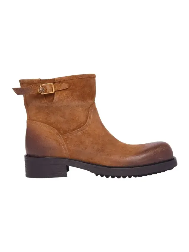 Versace Men's Suede La Medusa Buckle Ankle Boots
