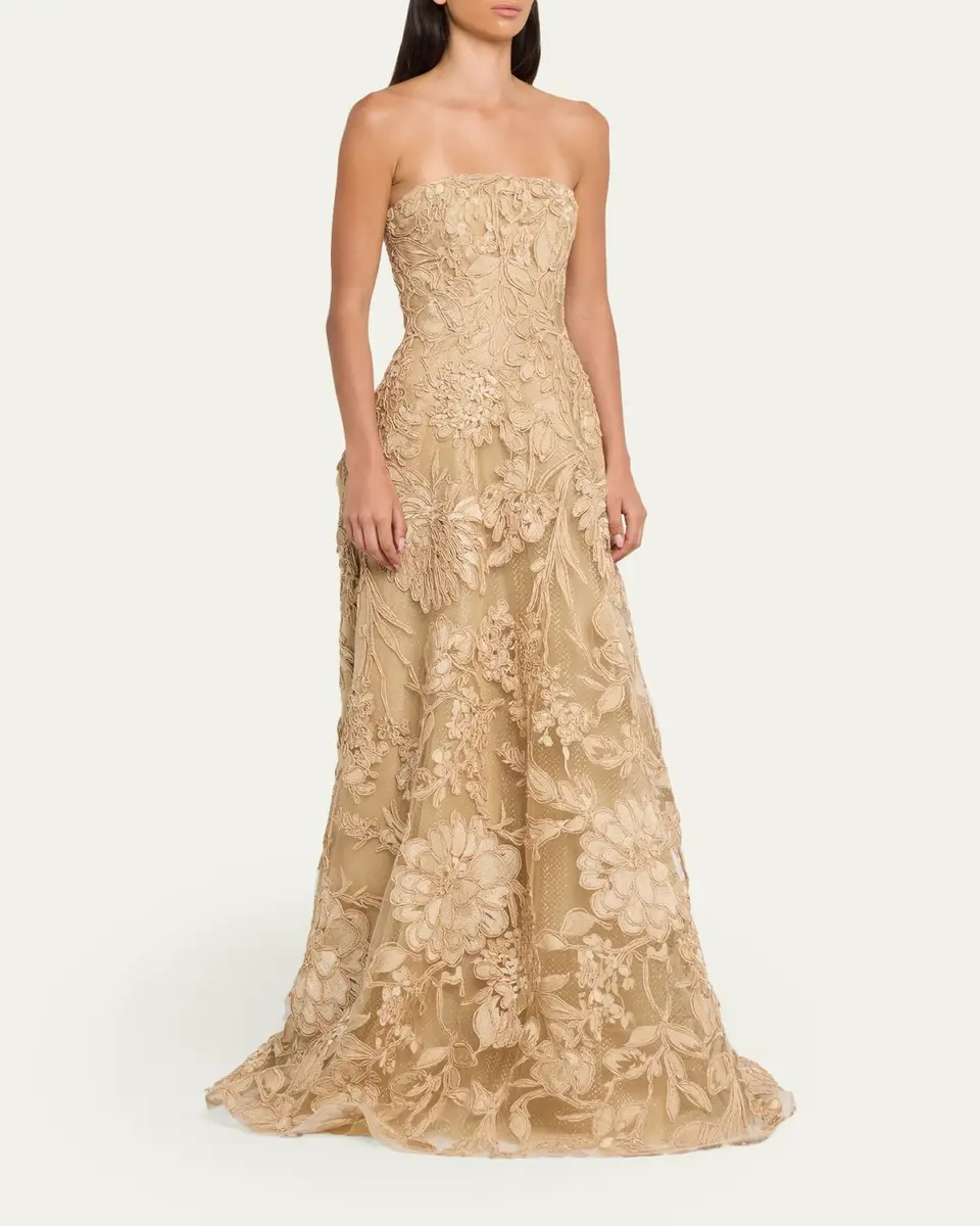 Naeem Khan Floral Raffia Strapless Gown | Thumbnail 4 Naeem Khan Floral Raffia Strapless Gown | Thumbnail 4