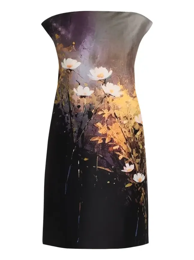 Cap-Sleeve Floral Mikado Dress Cap-Sleeve Floral Mikado Dress