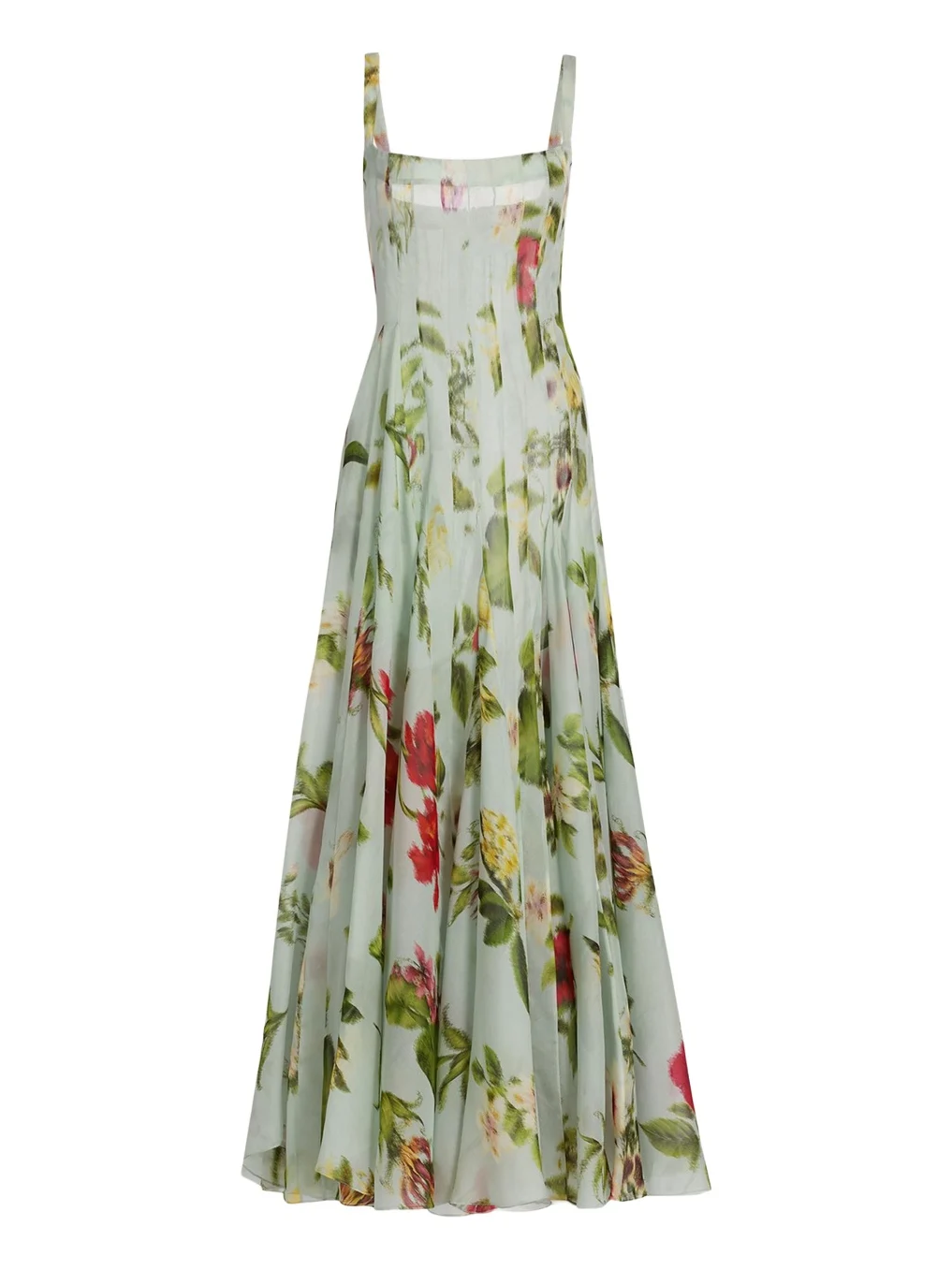 Sleeveless Chine Hibiscus Silk Gazar Trumpet Gown