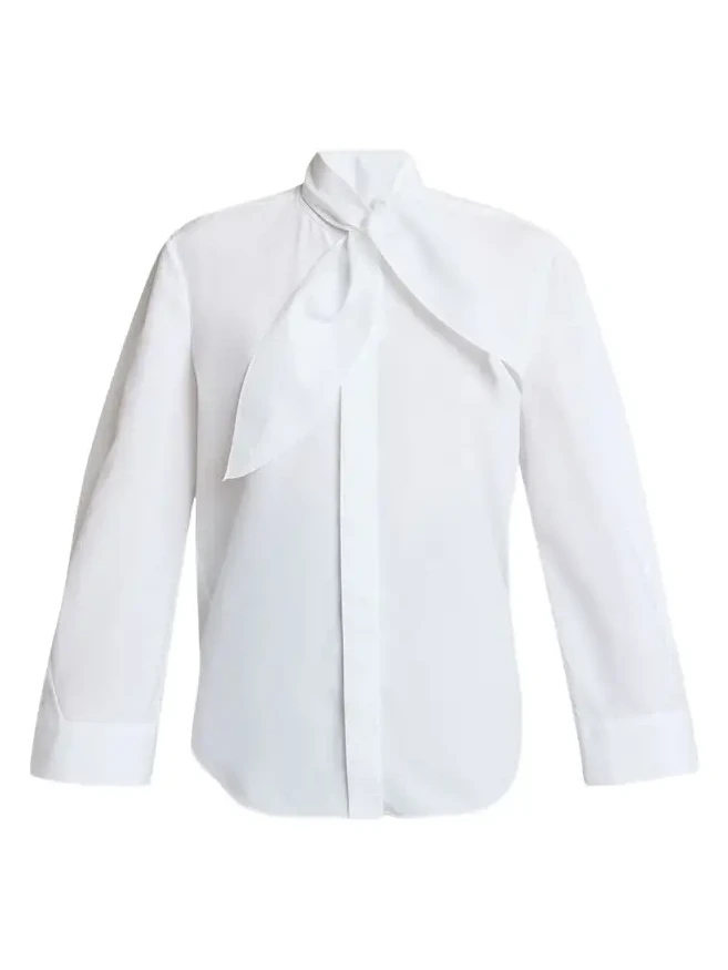 Bow Neck Cotton-Poplin Button-Down Shirt Bow Neck Cotton-Poplin Button-Down Shirt