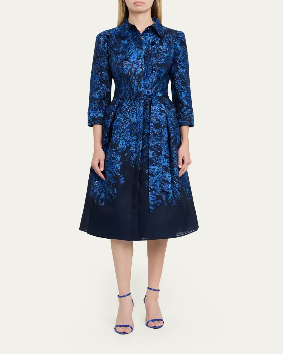 Rickie Freeman for Teri Jon Metallic Jacquard Organza Midi Shirtdress | Thumbnail 2 Rickie Freeman for Teri Jon Metallic Jacquard Organza Midi Shirtdress | Thumbnail 2
