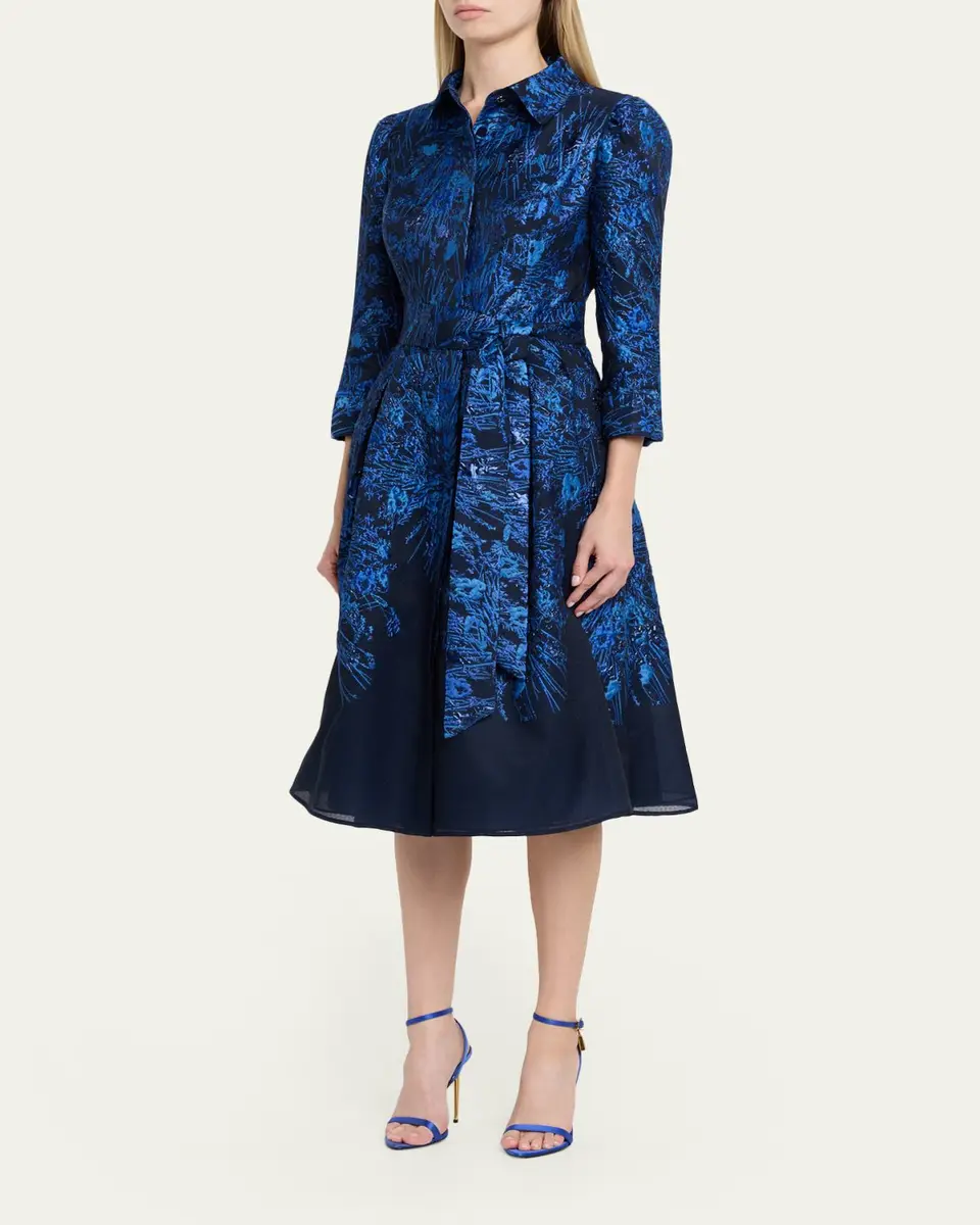 Rickie Freeman for Teri Jon Metallic Jacquard Organza Midi Shirtdress | Thumbnail 4 Rickie Freeman for Teri Jon Metallic Jacquard Organza Midi Shirtdress | Thumbnail 4