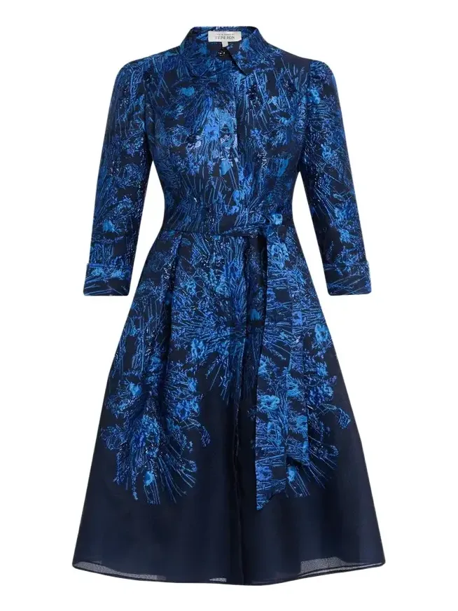 Metallic Jacquard Organza Midi Shirtdress Metallic Jacquard Organza Midi Shirtdress