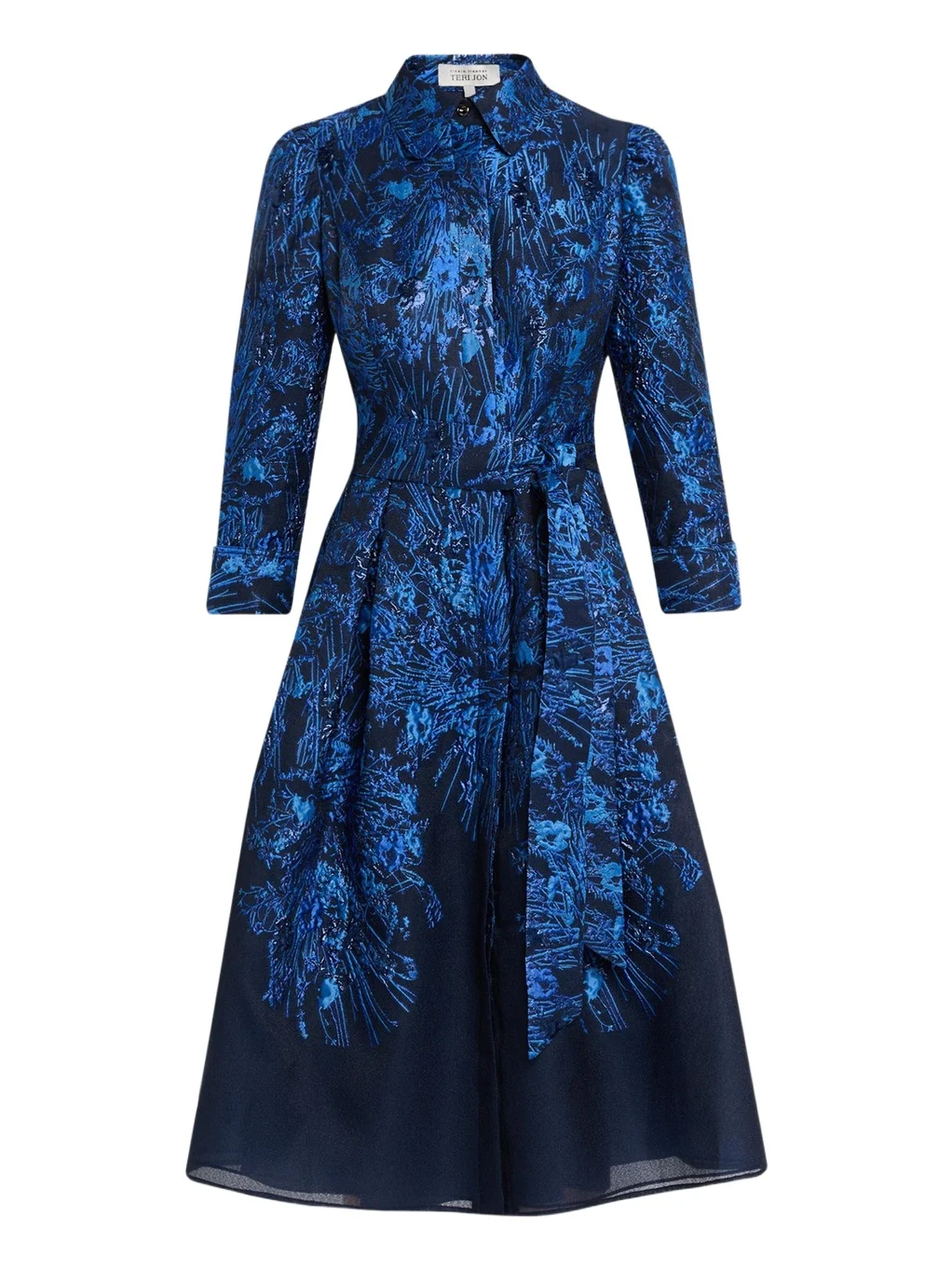 Rickie Freeman for Teri Jon Metallic Jacquard Organza Midi Shirtdress