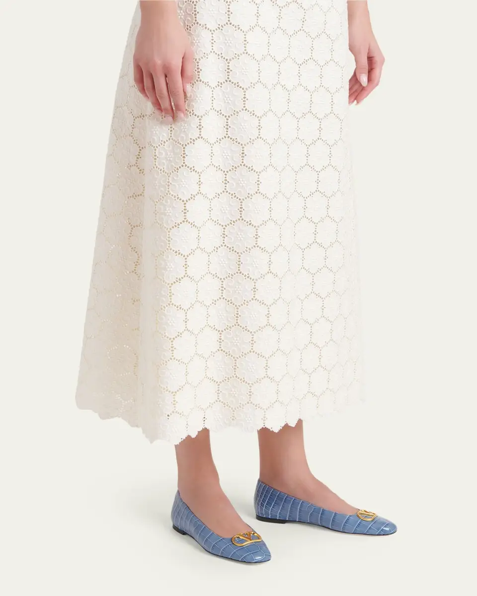 Valentino Garavani VLogo Croc-Embossed Leather Ballerina Flats | Thumbnail 2 Valentino Garavani VLogo Croc-Embossed Leather Ballerina Flats | Thumbnail 2