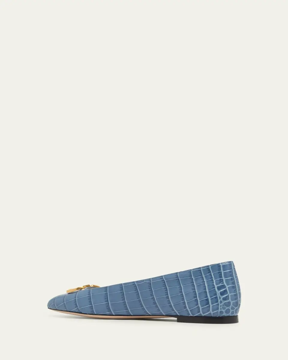 Valentino Garavani VLogo Croc-Embossed Leather Ballerina Flats | Thumbnail 4 Valentino Garavani VLogo Croc-Embossed Leather Ballerina Flats | Thumbnail 4